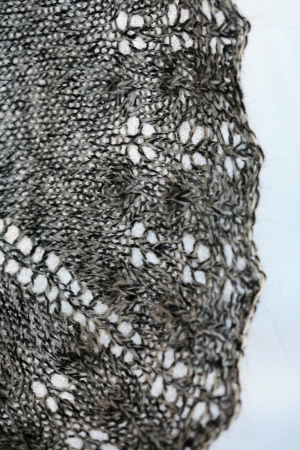 Lacy edge of a mink & cashmere blend shawlette